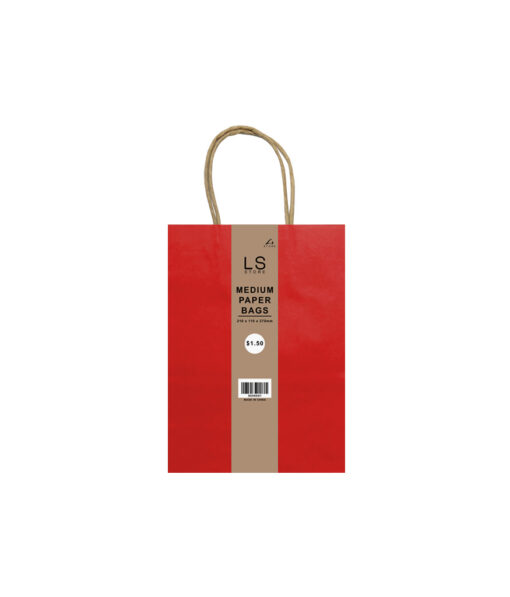 Medium paper bag with red colour coming in pack of 3