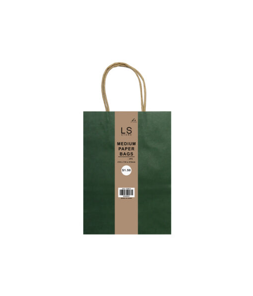 Medium paper bags in dark green colour in pack of 3