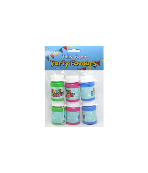 Bubble play set with jar and wand and "Happy Birthday" design coming in pack of 6