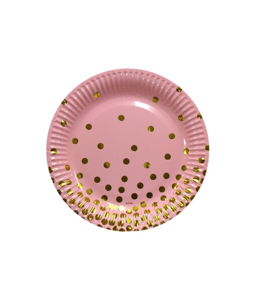 Light pink with gold polka dot design plates for BBQ barbeques in 9 inch size