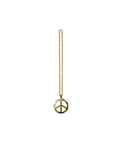 Golden hippy peace sign design necklace in single pack