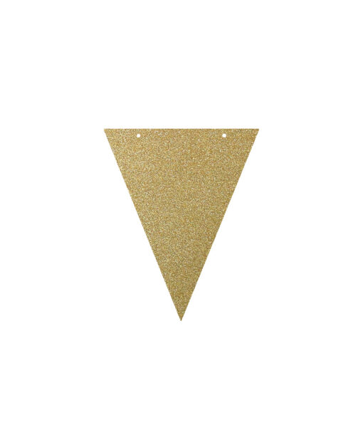 Glittery gold triangle with two holes and ribbon DIY paper flag banner