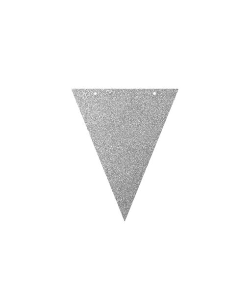 Glittery silver triangle with two holes and ribbon DIY paper flag banner