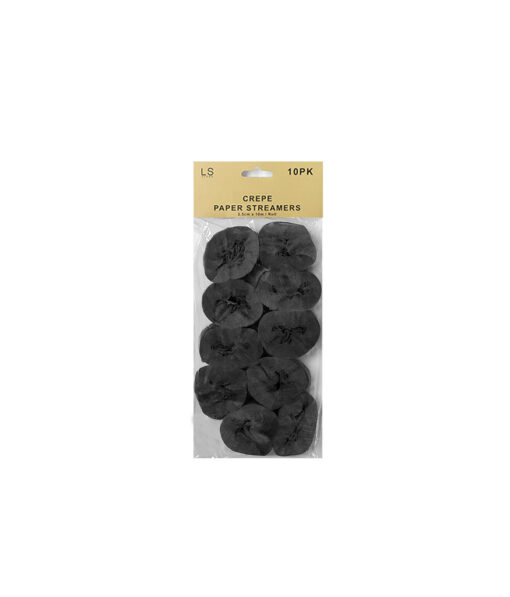 Black crepe paper streamers coming in pack of 10