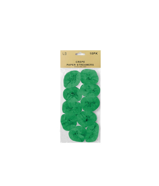 Green crepe paper streamers coming in pack of 10