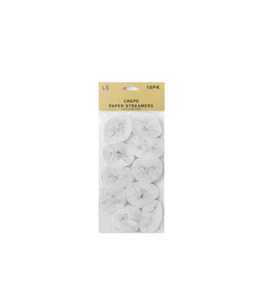 White crepe paper streamers coming in pack of 10
