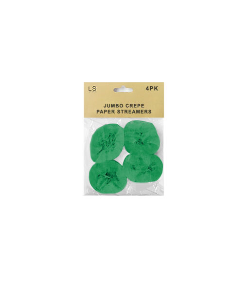 Green jumbo crepe paper streamers coming in pack of 4