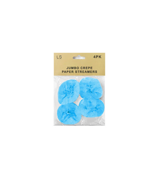 Light blue jumbo crepe paper streamers coming in pack of 4