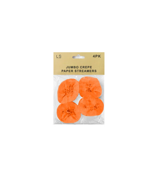 Orange jumbo crepe paper streamers coming in pack of 4