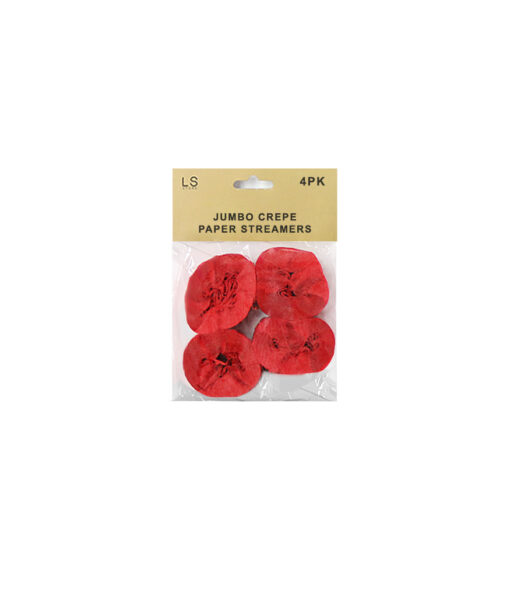 Red jumbo crepe paper streamers coming in pack of 4