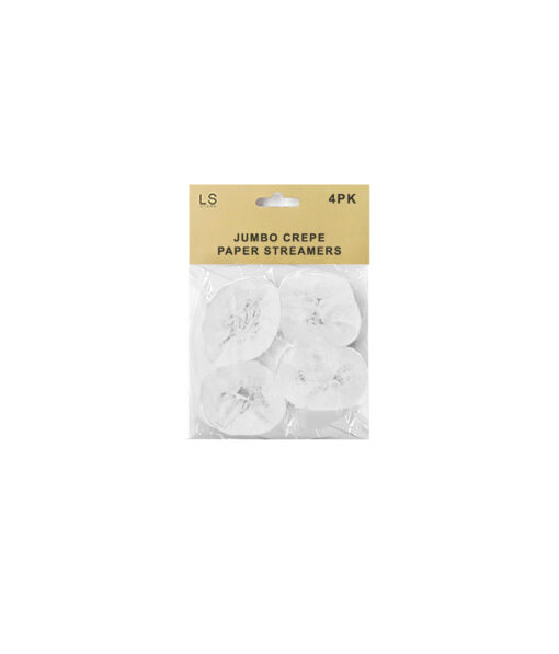 White jumbo crepe paper streamers coming in pack of 4