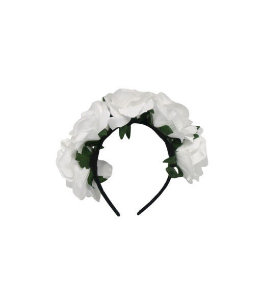 Black hairband with jumbo roses in white