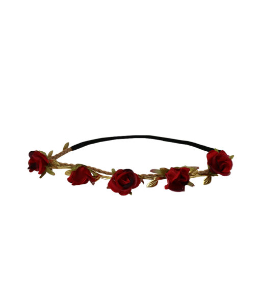 Natural dark red rose flower headband crown