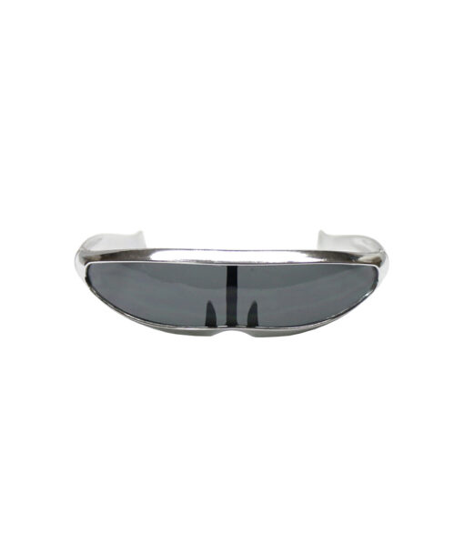 Futuristic visor party glasses in metallic silver colour