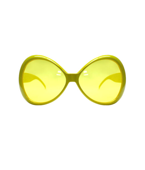 Large yellow bow shape party glasses with tinted yellow lens