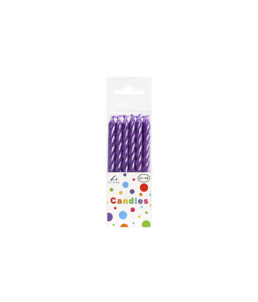 Metallic lavender birthday candles in pack of 12