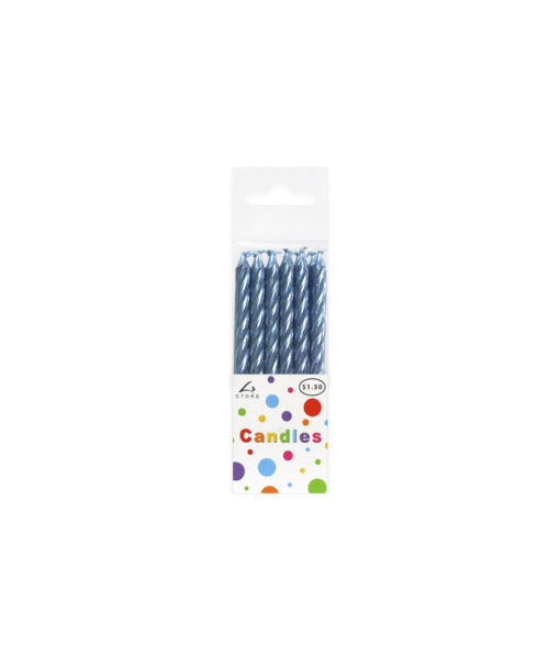 Metallic light blue birthday candles in pack of 12