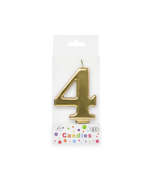 Metallic gold candle in number "4" design