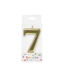 Metallic gold candle in number "7" design