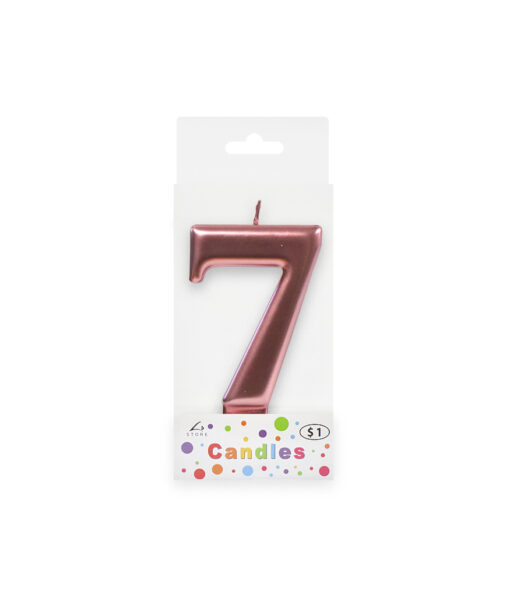 Metallic rose gold candle in number "7" design