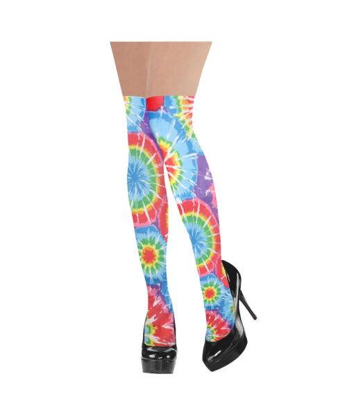 Rainbow tie dye thigh high stockings
