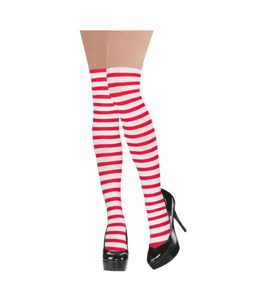 Red and white striped thigh high stockings