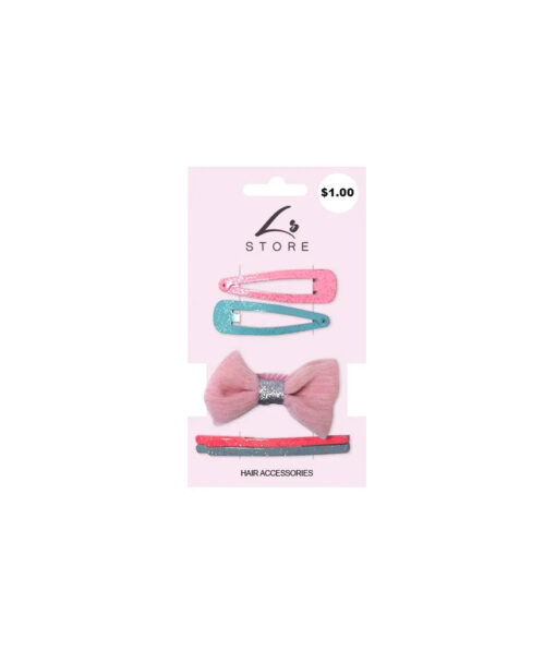 Pastel pink and blue hair accessories including hair clips, hair bands and bow coming in pack of 5 pieces