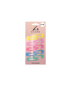 Snap hair clips in assorted yellow, light pink, hot pink, blue, and pastel blue colours coming in pack of 10 pieces