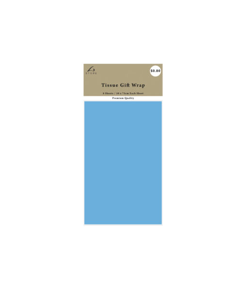 Tissue gift wrap paper in light blue colour coming in size of 50cm * 75cm and in pack of 8 sheets