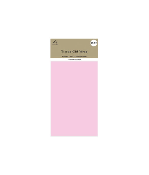 Tissue gift wrap paper in light pink colour coming in size of 50cm * 75cm and in pack of 8 sheets