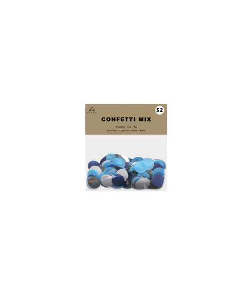 Pack of circular mixed blue confetti in size of 2.5cm diameter and in bag of 40g