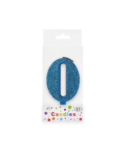 Glitter blue candle with number "0" design