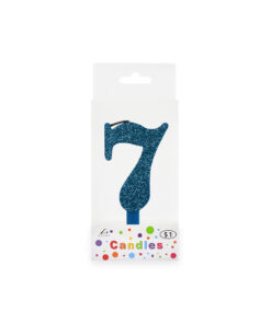 Glitter blue candle with number "7" design