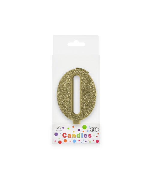 Glitter gold candle with number "0" design