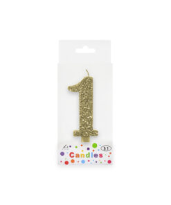 Glitter gold candle with number "1" design