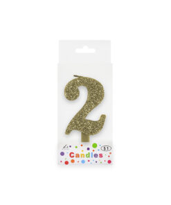 Glitter gold candle with number "2" design