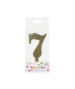 Glitter gold candle with number "7" design