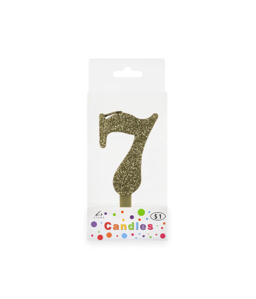 Glitter gold candle with number "7" design