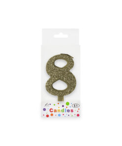 Glitter gold candle with number "8" design