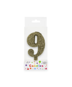 Glitter gold candle with number "9" design