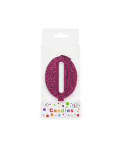 Glitter magenta candle with number "0" design