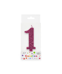 Glitter magenta candle with number "1" design