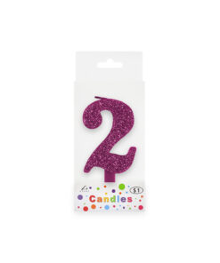 Glitter magenta candle with number "2" design