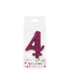 Glitter magenta candle with number "4" design