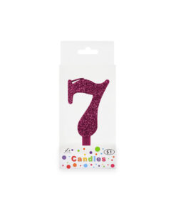 Glitter magenta candle with number "7" design