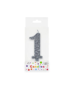 Glitter silver candle with number "1" design