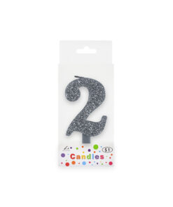 Glitter silver candle with number "2" design