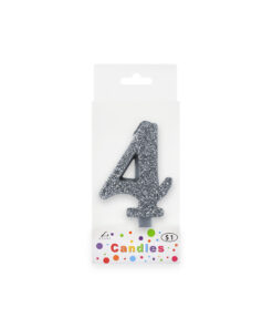 Glitter silver candle with number "4" design