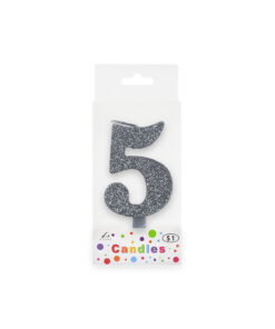 Glitter silver candle with number "58" design