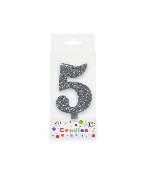 Glitter silver candle with number "58" design